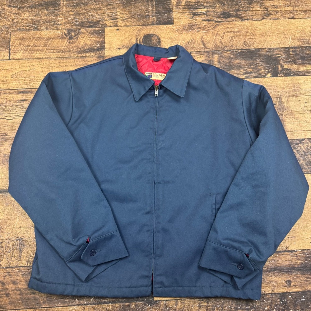 Big Mac Bomber mechanic Mens  Work Jacket Navy Blue Quilted Lined Size‎ L